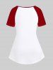 Plus Size Patriotic American Flag Skull Paint Drop Blobs Print Raglan Sleeve T-shirt -  