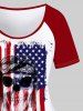 Plus Size Patriotic American Flag Skull Paint Drop Blobs Print Raglan Sleeve T-shirt -  