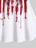 Plus Size Patriotic American Flag Skull Paint Drop Blobs Print Raglan Sleeve T-shirt -  