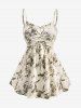 Plus Size Floral Leaf Print Keyhole Ruched Cami Top and Lace Crochet Open Front Blouse Set -  