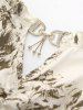 Plus Size Floral Leaf Print Keyhole Ruched Cami Top and Lace Crochet Open Front Blouse Set -  