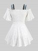 Plus Size Cold Shoulder Lace Up Zipper Buckle Keyhole Flower Knit Jacquard Hollow Out 2 in 1 Blouse -  