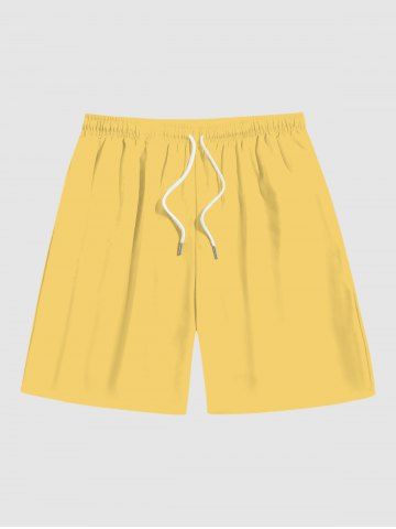 Plus Size Elastic Waist Solid Beach Shorts For Men - YELLOW - M