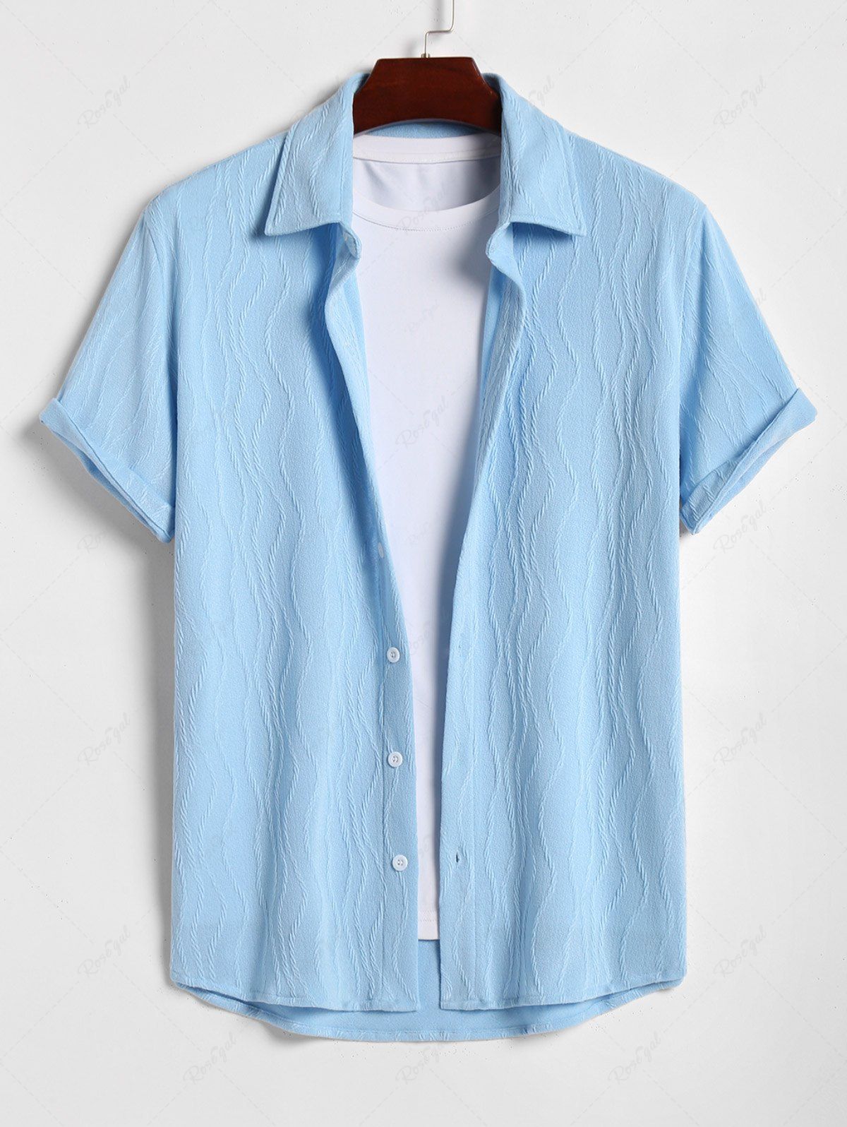 Online Men's Cable Jacquard Textured Solid Color Short Sleeves Shirt  