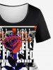 Plus Size Newspapaer Typesetting Rose Flower Letters Print T-shirt -  