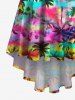 Plus Size Colorful Ombre Coconut Tree Print Hawaii High Low Asymmetric A Line Cami Dress -  