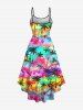 Plus Size Colorful Ombre Coconut Tree Print Hawaii High Low Asymmetric A Line Cami Dress -  
