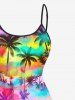 Plus Size Colorful Ombre Coconut Tree Print Hawaii High Low Asymmetric A Line Cami Dress -  