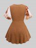 Plus Size Buckle Panel Flower Print Plisse Surplice Ribbed Textured Top -  