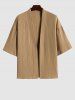 Men's Matching Two Piece Co Ord Cotton and Linen Solid Color Open Front Kimono and Shorts Set -  