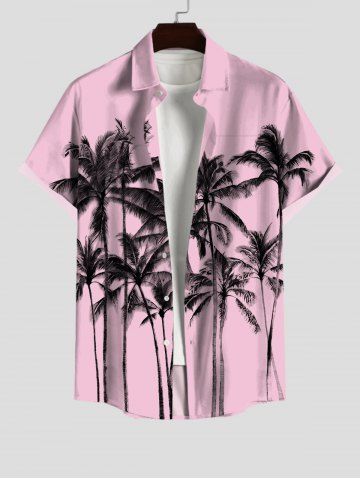 Men's Ink Painting Coconut Tree Print Buttons Pocket Hawaii Shirt - LIGHT PINK - 4XL