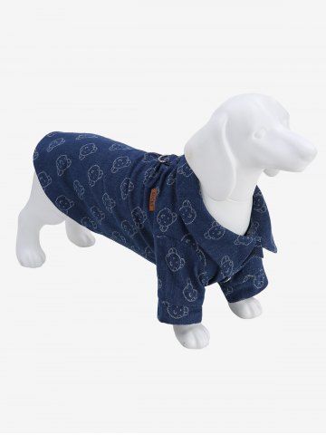 Pet's Turn-down Collar Bear Print Button D-Ring Shirt