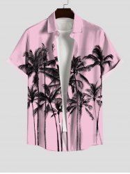 Men's Ink Painting Coconut Tree Print Buttons Pocket Hawaii Shirt -  