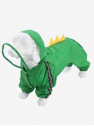 Pet's Reflective Patchwork Waterproof Buttons Dinosaur Pattern Hooded Raincoat -  