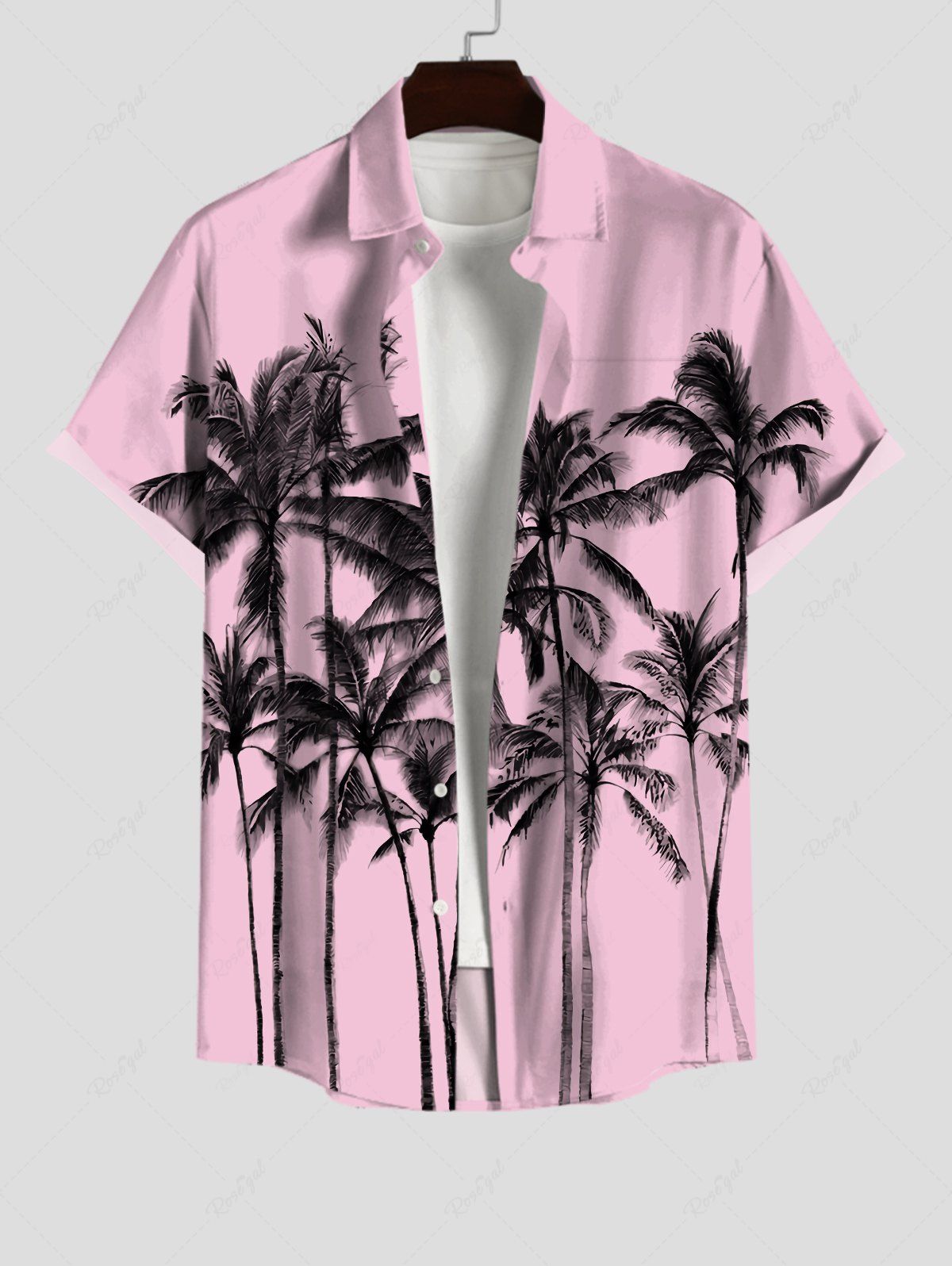 Fancy Men's Ink Painting Coconut Tree Print Buttons Pocket Hawaii Shirt  