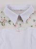 Plus Size Flower Leaf Embroidery Mesh Patchwork Keyhole Neck Vintage Dress -  