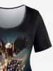 Plus Size Patriotic American Flag Eagle Printed Round Neck T-Shirt -  