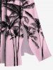 Robe Hawaïen Fendue Cocotier Peinture D'Encre Imprimés avec Poche de Grande Taille - Rose clair 3X
