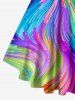 Plus Size Light Beam Paint Brushing Ribbon Print Lattice T-shirt -  