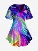 Plus Size Light Beam Paint Brushing Ribbon Print Lattice T-shirt -  