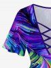 Plus Size Light Beam Paint Brushing Ribbon Print Lattice T-shirt -  