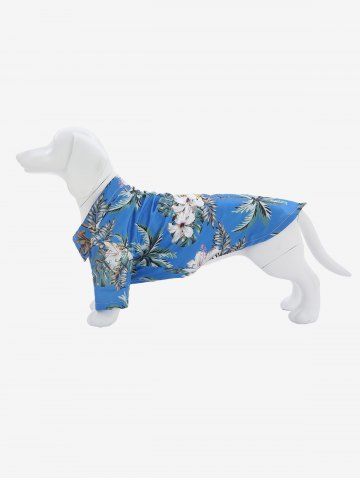 Pet's Turn-down Collar Coconut Tree Pineapple Floral Print Hawaii Button Shirt - BLUE - XS