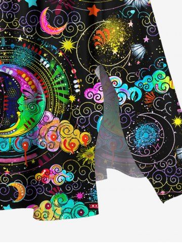 Plus Size Colorful Ombre Moon Star Cloud Galaxy Halo Print Split Pocket A Line Dress