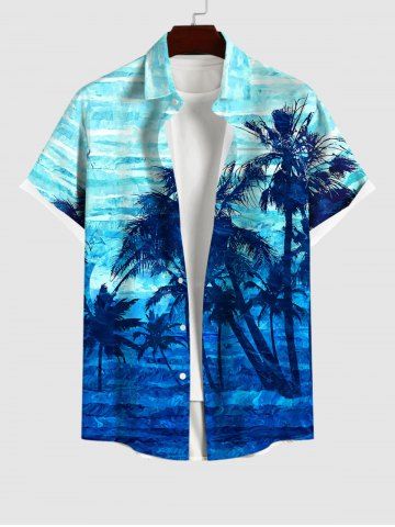 Plus Size Coconut Tree Sea Waves Ombre Print Hawaii Shirt For Men - BLUE - 4XL