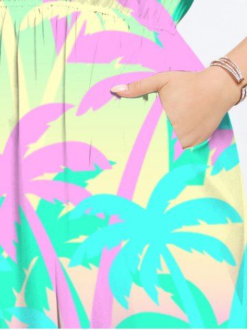 Plus Size Colorful Coconut Tree Ombre Colorblock Print Hawaii Split Dress