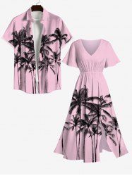 Ink Painting Coconut Tree Print Plus Size Matching Hawaii Beach Outfit For Couples -  