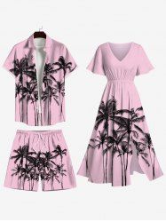 Ink Painting Coconut Tree Print Plus Size Matching Hawaii Beach Outfit For Couples -  