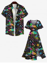 Colorful Ombre Moon Star Cloud Galaxy Halo Print Plus Size Matching Set For Couples -  