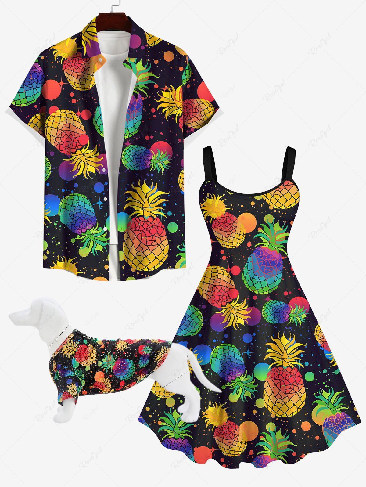 Unique Pineapple Paint Splatter Print Hawaii Dog and Owner Matching Outfits  