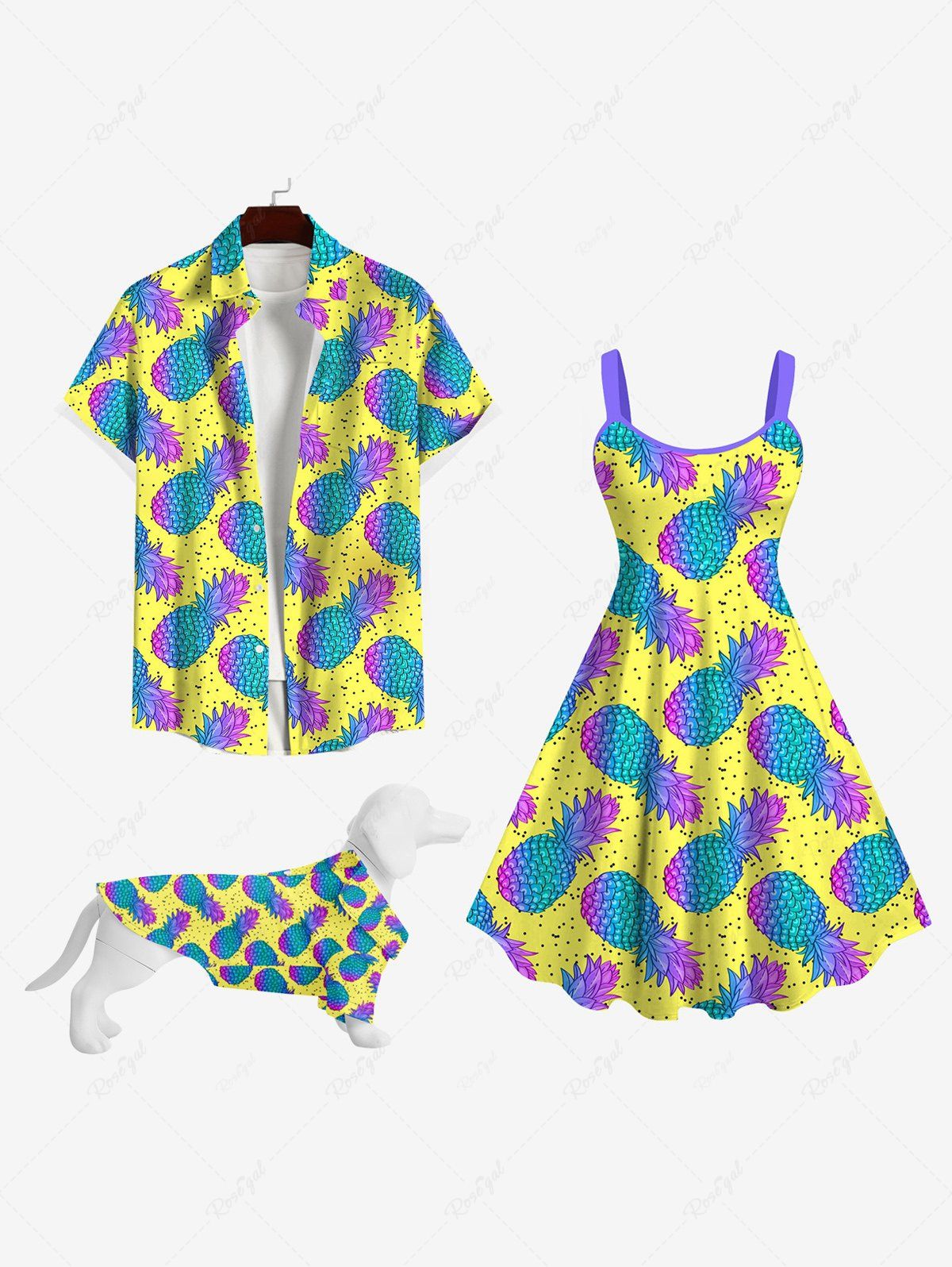 Pineapple Pin Dot Print Hawaii Dog And Owner Matching Outfits