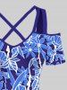 Cold Shoulder Flower Leaf Print Plus Size Matching Hawaii Beach Outfit For Couples -  
