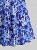 Cold Shoulder Flower Leaf Print Plus Size Matching Hawaii Beach Outfit For Couples -  