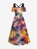 Plus Size Coconut Tree Ombre Printed Cold Shoulder Hawaii Dress -  