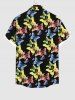 Plus Size Colorful Butterfly Print Buttons Pocket Hawaii Shirt For Men -  