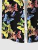 Plus Size Colorful Butterfly Print Buttons Pocket Hawaii Shirt For Men -  