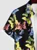 Plus Size Colorful Butterfly Print Buttons Pocket Hawaii Shirt For Men -  