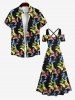 Plus Size Colorful Butterfly Print Crisscross Cold Shoulder Hawaii Dress -  