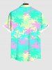 Plus Size Colorful Coconut Tree Ombre Colorblock Print Buttons Pocket Hawaii Shirt For Men -  