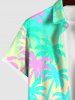 Plus Size Colorful Coconut Tree Ombre Colorblock Print Buttons Pocket Hawaii Shirt For Men -  