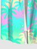 Plus Size Colorful Coconut Tree Ombre Colorblock Print Buttons Pocket Hawaii Shirt For Men -  