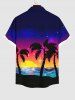 Plus Size Coconut Tree Sunset Ombre Colorblock Print Buttons Pocket Hawaii Shirt For Men -  