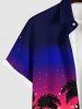 Plus Size Coconut Tree Sunset Ombre Colorblock Print Buttons Pocket Hawaii Shirt For Men -  
