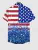 Plus Size Patriotic American Flag Sparkling Sequin 3D Print Buttons Pocket Shirt For Men -  