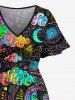Plus Size Colorful Ombre Moon Star Cloud Galaxy Halo Print Split Pocket A Line Dress -  