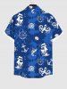 Plus Size Sailboat Compass Anchor Octopus Shell Lobster Colorblock Print Hawaii Button Pocket Shirt For Men -  