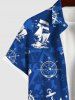 Plus Size Sailboat Compass Anchor Octopus Shell Lobster Colorblock Print Hawaii Button Pocket Shirt For Men -  